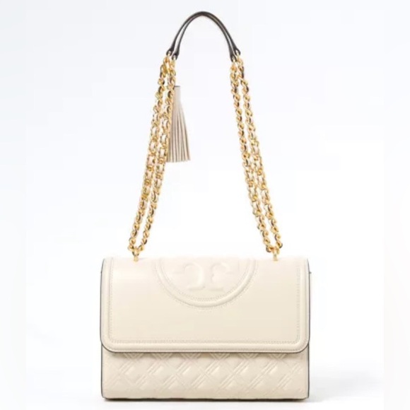 Small Fleming Convertible Leather Shoulder Bag- NEW CREAM